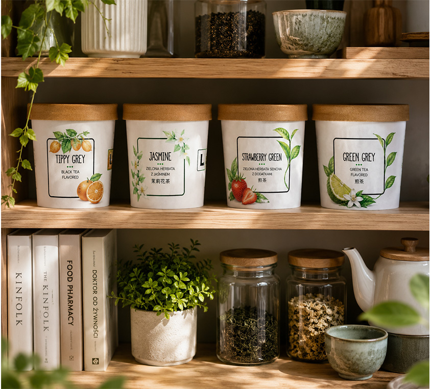 Green Earl Grey Leo Tea – zielona herbata w tekturowym kubku z przykrywką